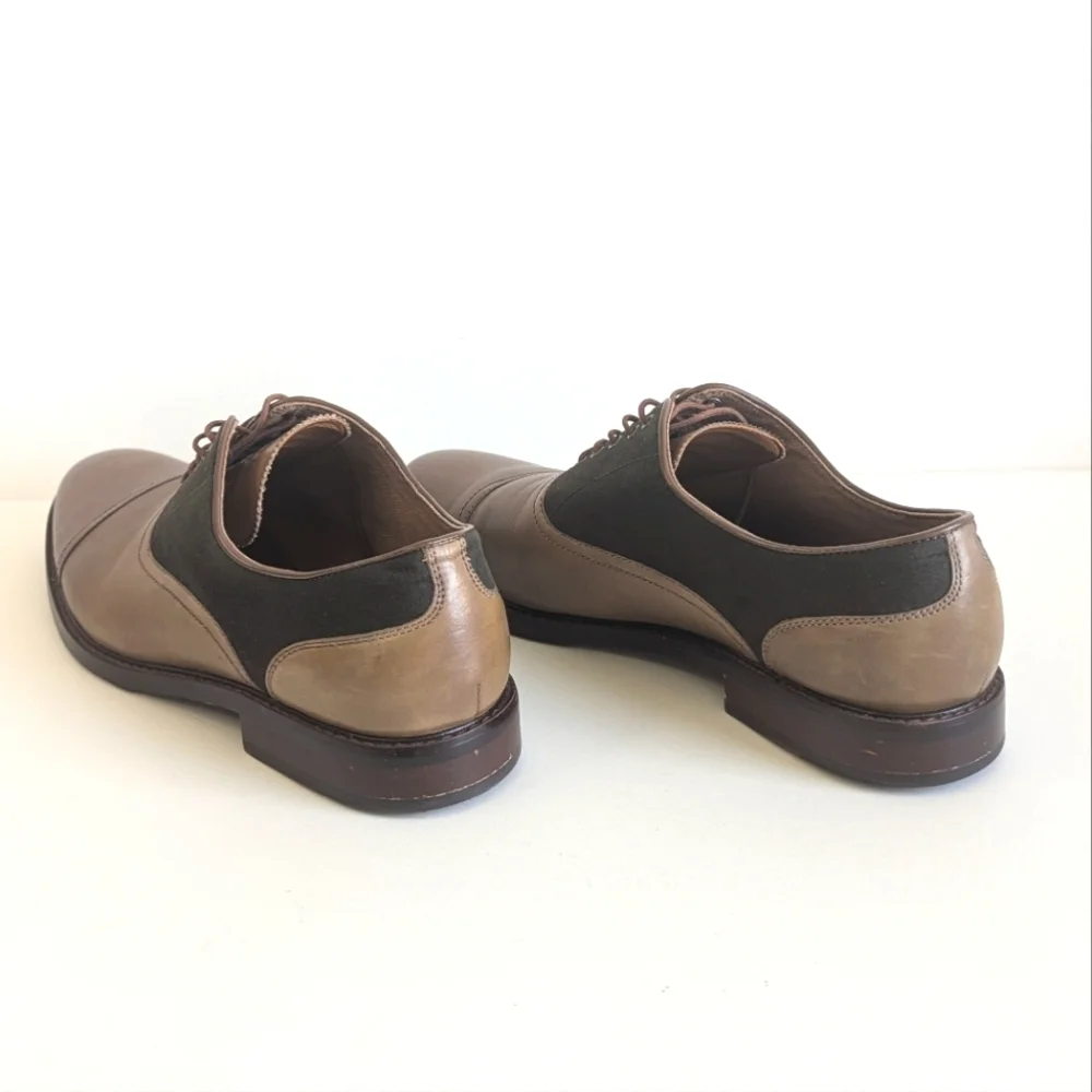 Aldo Cap Toe Oxford Lace Up Distressed Leather Two Tone Walnut Taupe Olive sz 11
